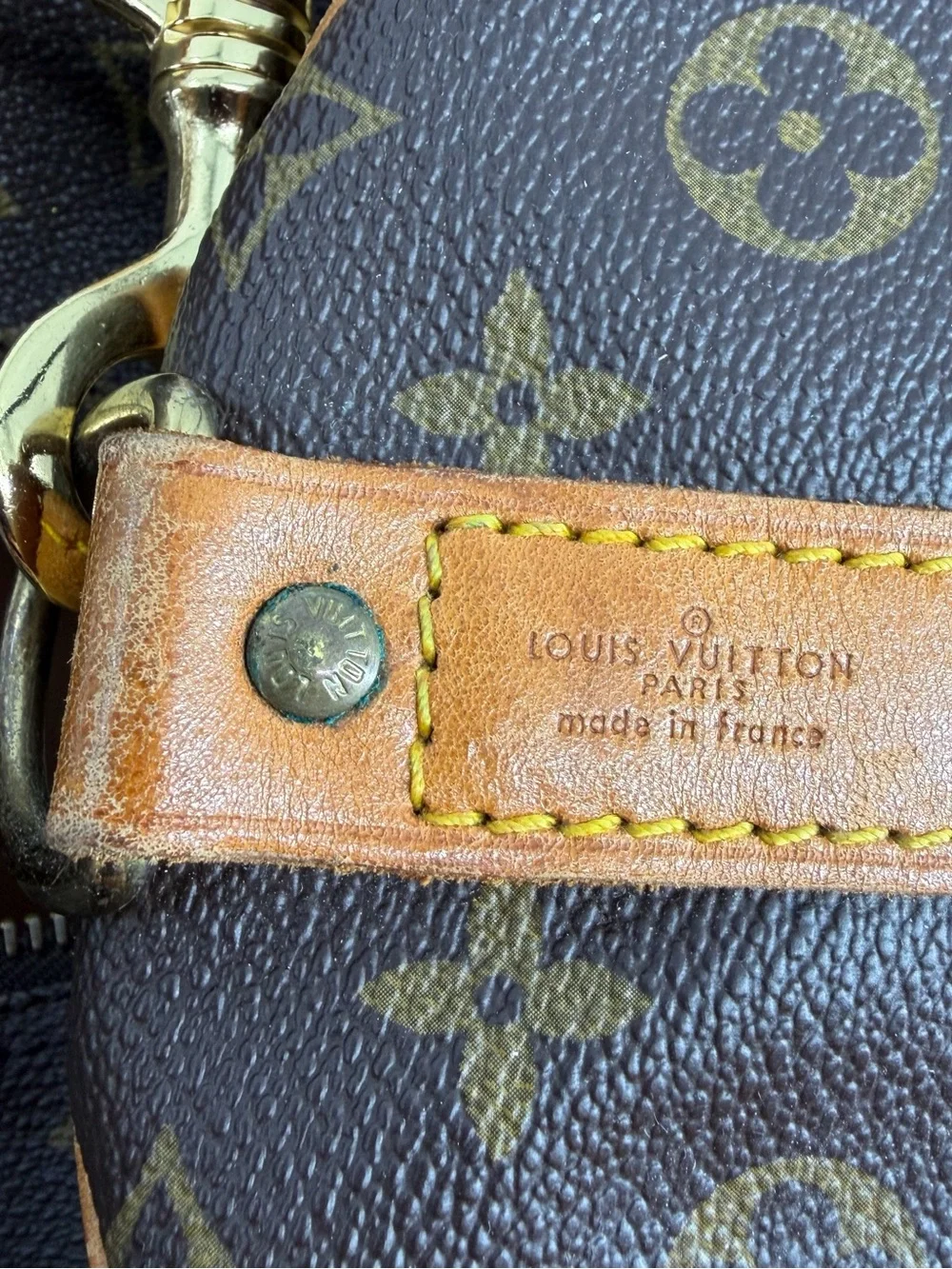 Louis Vuitton Brown Monogram Duffel with Tan Leather Accents